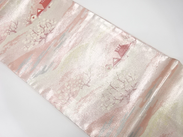 佐賀錦　田舎風景模様織り出し　全通袋帯